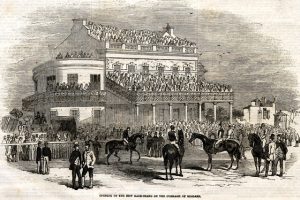 Curragh racecourse stand. Illustrated image from 1853.