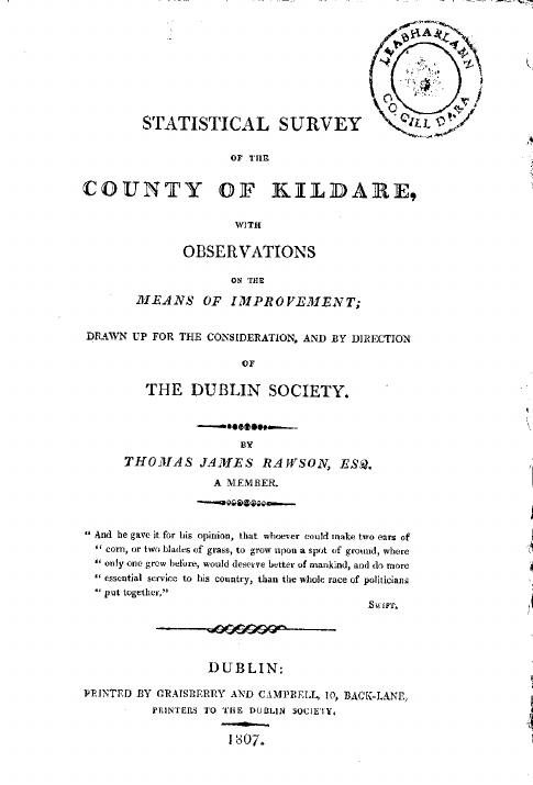 Title page from Rawson's Statistical Survey of County Kildare