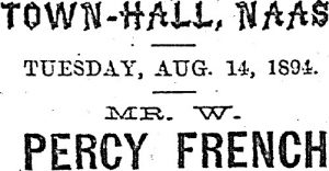 Newspaper advertisement for Percy French concert in Naas Town Hall