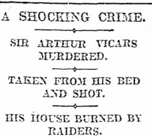 Newspaper report on killing of Sir Arthur Vicars