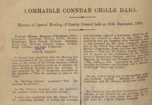 Extract from Kildare County Council meeting discussing the 1921 Treaty