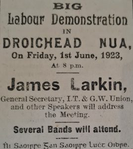 Poster advertising Jim Larkin Labour meeting in Newbridge in 1923