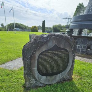 Memorial at Ardnacrusha to those who died on the Shannon Scheme, including names of two Kildare workers.