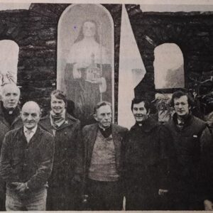 Pictured at the unveiling of statue to St. Brigid at Tully, Kildare in 1984 were Mr Jimmy Gilroy, Mr Seán Breen, Rev. Fr. Cunningham O.Carm., Mr. Mick Downey, Sr Brigid (Moore Abbey), V. Rev. R. Prendergast P.P., Rev. Fr. Heaslip, O.Car., Mr. Ollie McCormack, Mr Pat Brown, Mr Seán Moran and Mr John Dunne.