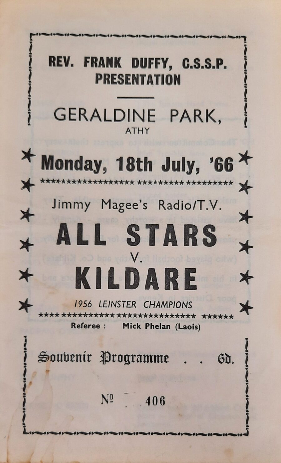 Poster of Kildare All-Stairs V Kildare match in Geraldine Park, Athy