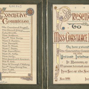Image of presentation piece to Constance Pim for her work as Secretary of the United Irishwomen