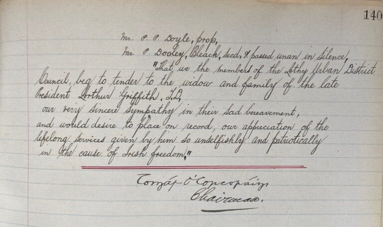 Extract from Athy Urban District Council 1922