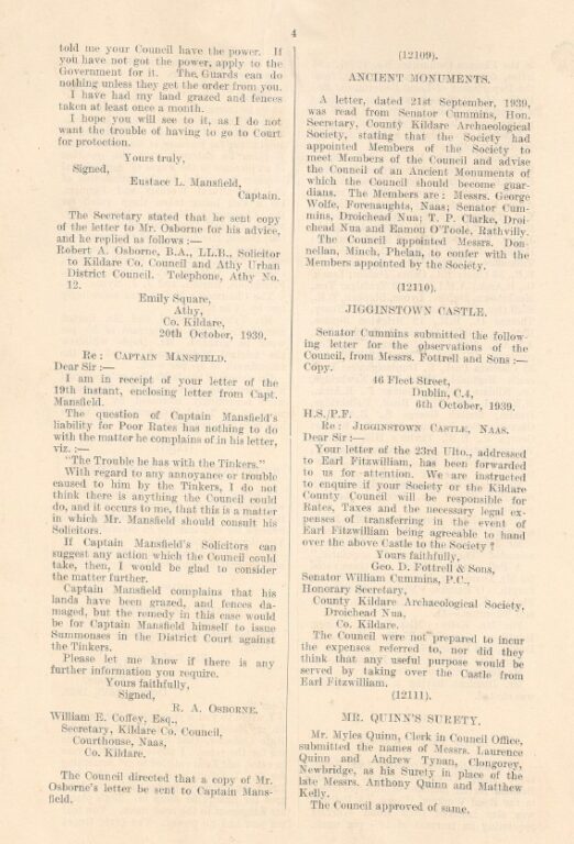 Extract from minutes 27 November 1939